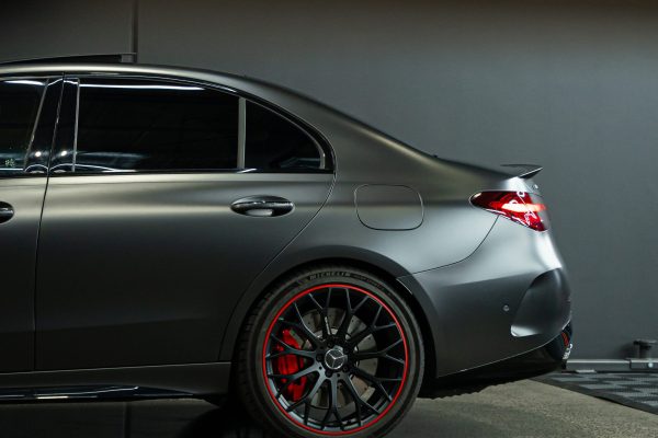 Mercedes C63s Satin PPF Wrap with tinted windows